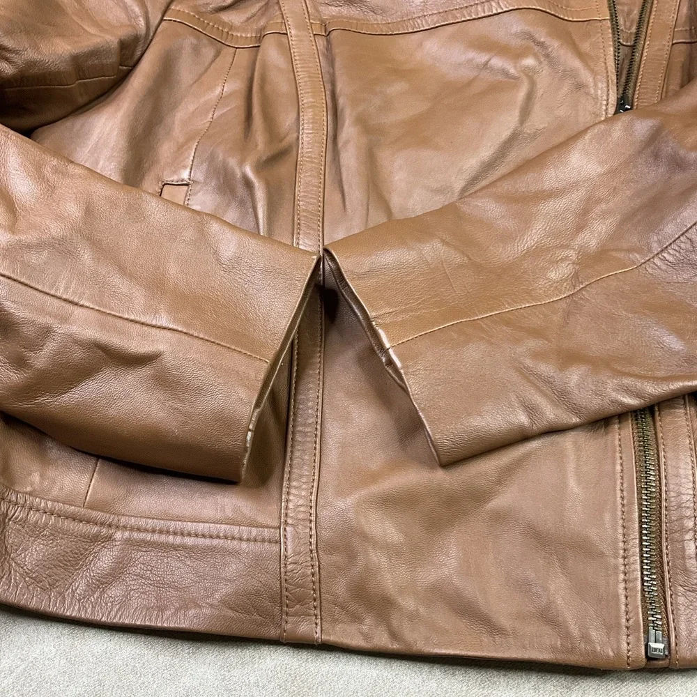 Michael Kors Jacket Women Sz 1X Lambskin Leather Moto Asymmetrical Zip Pockets